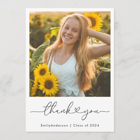 Modern hart kalligrafie Afstuderen Foto Bedankkaart (Voorkant)