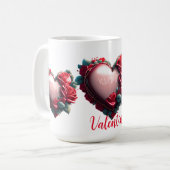 Modern hart met rode rozen zijn mijn valentijn koffiemok (Voorkant links)