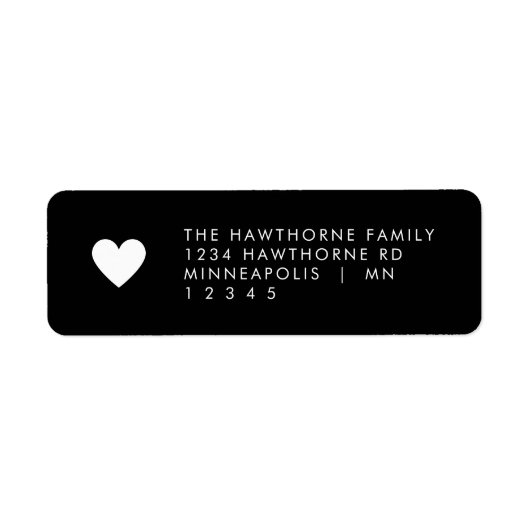 Modern Hart Minimal Black Chic Stuur Liefde Adres Etiket (Voorkant)