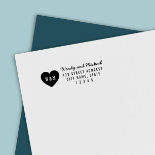Modern hart Monogram Koppel retour adres Zelfinktende Stempel