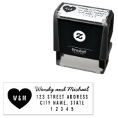 Modern hart Monogram Koppel retour adres Zelfinktende Stempel (In situ)