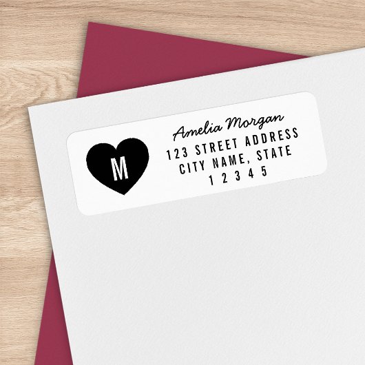 Modern Hart Monogram Naam Retouradres Etiket
