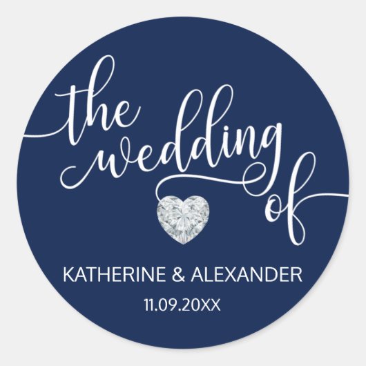 Modern Hart Navy Blauw Wit HET HUWELIJK VAN zeehon Ronde Sticker (Voorkant)