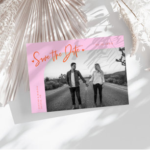Modern Hart Oranje Roze Gebogen Frame Foto Save The Date