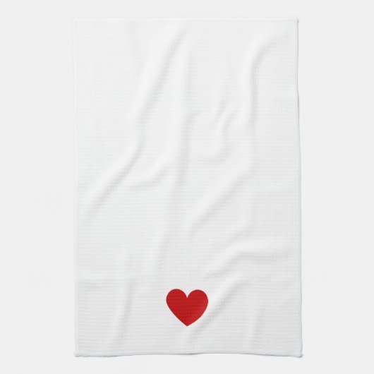 Modern Hart Rood Eenvoudige Liefde Chic Custom Wit Theedoek (Verticaal)