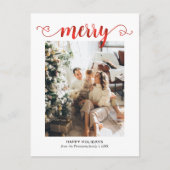 Modern hart Rood Vrolijk Script Foto Kerstmis Feestdagenkaart (Voorkant)