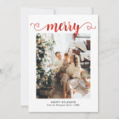 Modern hart Rood Vrolijk Script Foto Kerstmis Feestdagenkaart (Voorkant)