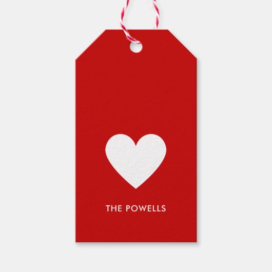 Modern Hart Rood Wit Preppy Strepen Persoonlijk Cadeaulabel (Voorkant)