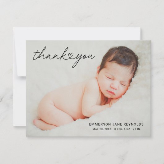 Modern Hart Script Pasgeboren Baby Meisje Bedankkaart (Voorkant)