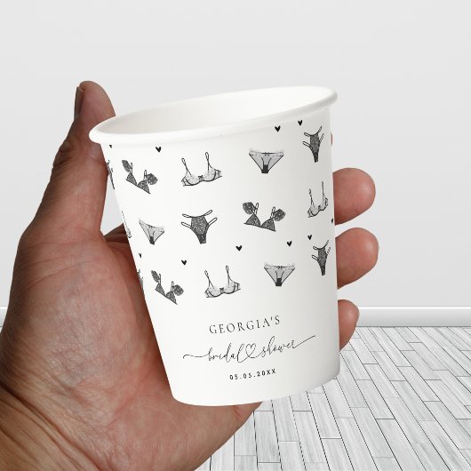 Modern Hart Script & Zwarte Lingerie Bruidsdouche Papieren Bekers