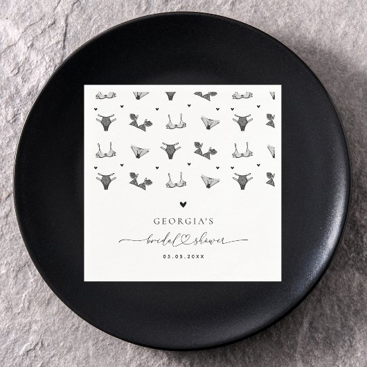 Modern Hart Script & Zwarte Lingerie Bruidsdouche Servet