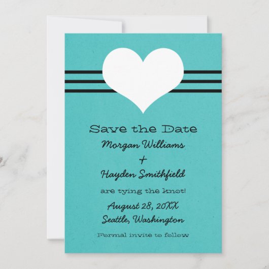 Modern hart slaat de datum op Uitnodiging, Aqua Save The Date (Voorkant)