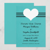 Modern hart slaat de datum op Uitnodiging, Aqua Save The Date (Voorkant / Achterkant)
