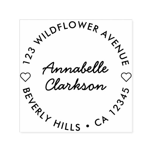 Modern hart | Terugkeeradres voor Script Cute Roun Zelfinktende Stempel (Design)