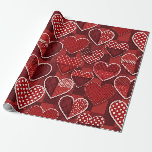 Modern Hart Valentijn Rood Zwart Wit Cadeaupapier