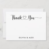 Modern hart zwart script gepersonaliseerde bruilof bedankkaart (Voorkant)