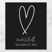 Modern Hart Zwart & Wit Minimal Wedding Wijn Etiket (Enkel label)