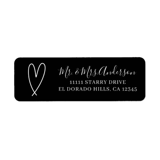 Modern Harten Zwart & Wit Minimaal Bruidsdouche Etiket (Voorkant)