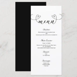 Modern Harten Zwart & Wit Minimal Trouwmenu Menu