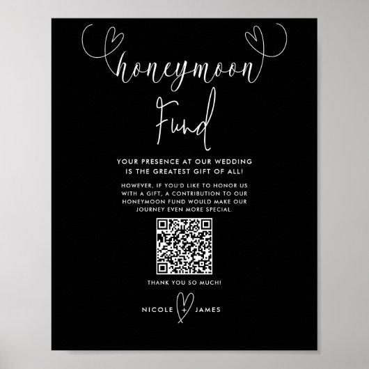 Modern Harten Zwart Witte Trouw Bruidsfonds Poster (Voorkant)