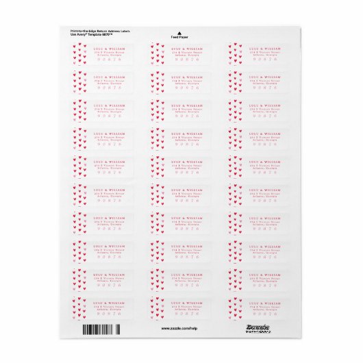 Modern hartenroze en rood handschrift retouradres etiket (Full Sheet)