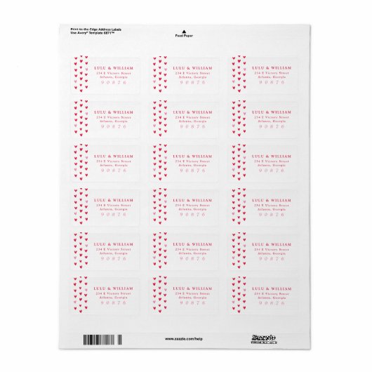 Modern hartenroze en rood handschrift retouradres etiket (Full Sheet)