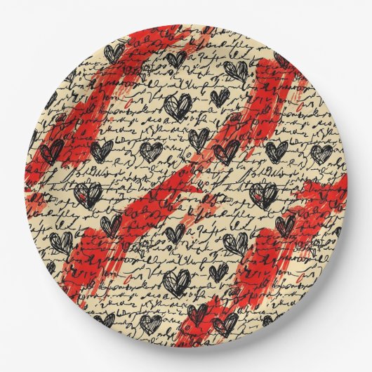 Modern Hartpatroon met Script Achtergrond (10) Papieren Bordje (Voorkant)