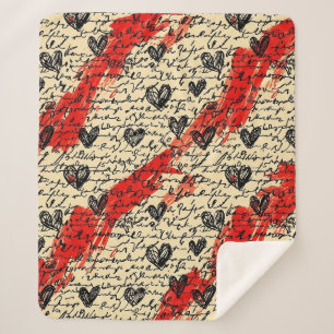 Modern Hartpatroon met Script Achtergrond (10) Sherpa Deken