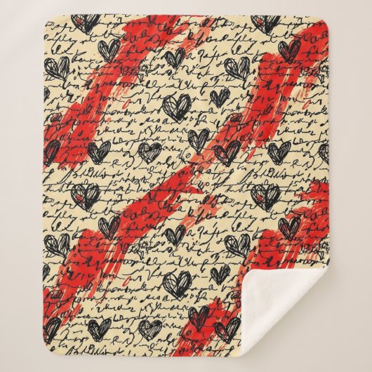 Modern Hartpatroon met Script Achtergrond (10) Sherpa Deken (Voorkant)