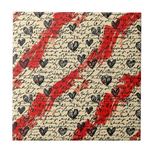 Modern Hartpatroon met Script Achtergrond (10) Tegeltje (Voorkant)