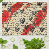 Modern Hartpatroon met Script Achtergrond (10) Theedoek (Gevouwen)
