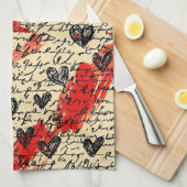 Modern Hartpatroon met Script Achtergrond (10) Theedoek (Quarter Fold)