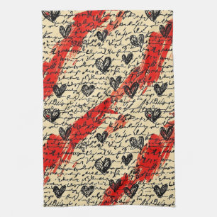 Modern Hartpatroon met Script Achtergrond (10) Theedoek
