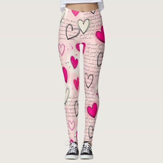 Modern Hartpatroon met Script Achtergrond (11) Leggings (Voorkant)