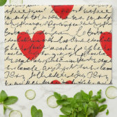 Modern Hartpatroon met Script Achtergrond (11) Theedoek (Gevouwen)