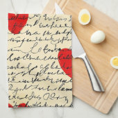 Modern Hartpatroon met Script Achtergrond (11) Theedoek (Quarter Fold)