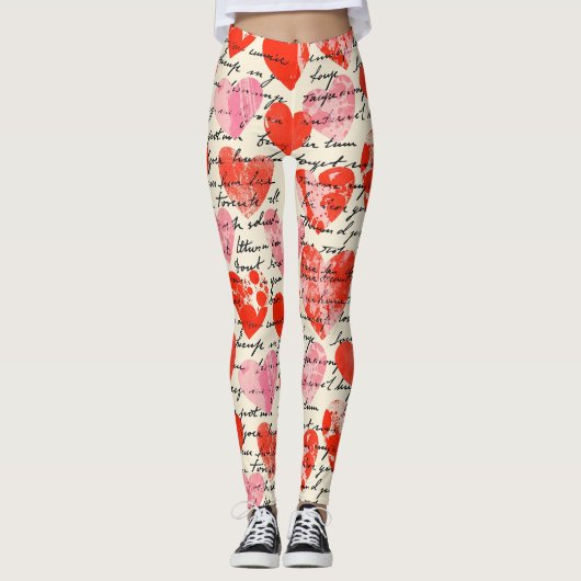Modern Hartpatroon met Script Achtergrond (12) Leggings (Voorkant)