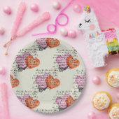 Modern Hartpatroon met Script Achtergrond (12) Papieren Bordje (Feest)