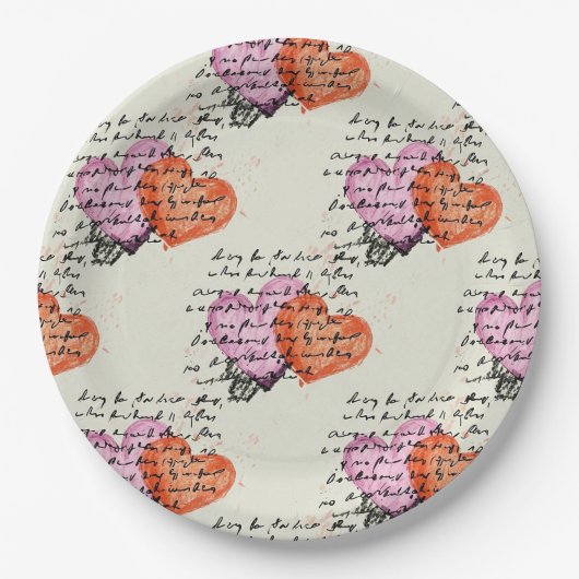 Modern Hartpatroon met Script Achtergrond (12) Papieren Bordje (Voorkant)