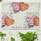 Modern Hartpatroon met Script Achtergrond (12) Theedoek (Gevouwen)