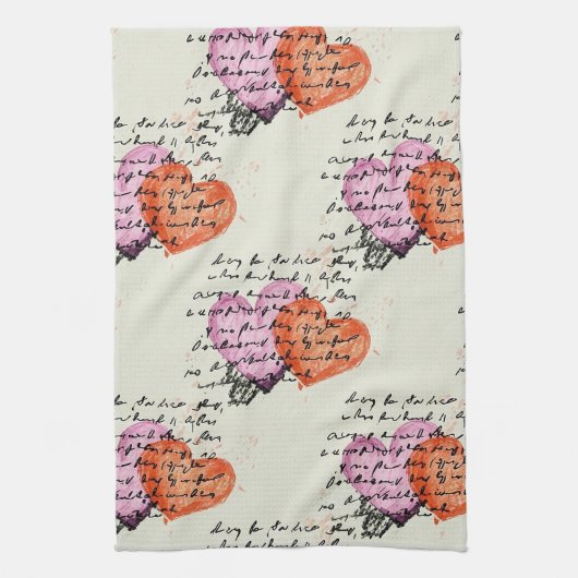 Modern Hartpatroon met Script Achtergrond (12) Theedoek (Verticaal)
