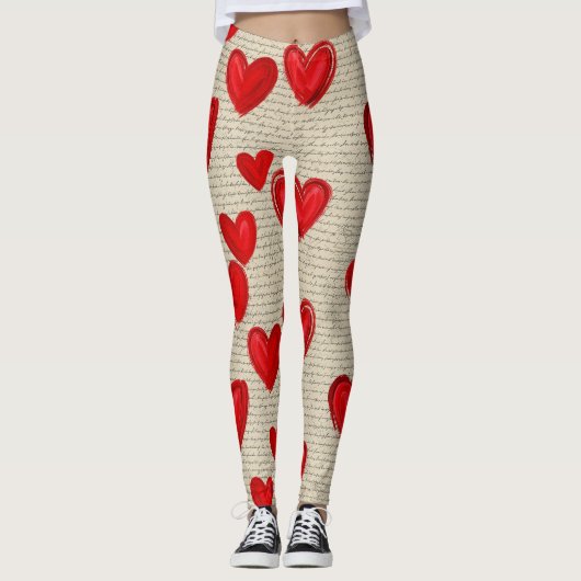 Modern Hartpatroon met Script Achtergrond (13) Leggings (Voorkant)