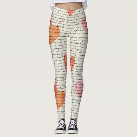 Modern Hartpatroon met Script Achtergrond (14) Leggings (Voorkant)