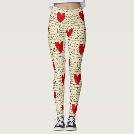 Modern Hartpatroon met Script Achtergrond (15) Leggings (Voorkant)