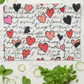 Modern Hartpatroon met Script Achtergrond (15) Theedoek (Gevouwen)