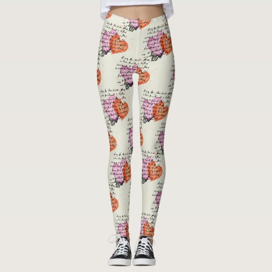 Modern Hartpatroon met Script Achtergrond (16) Leggings (Voorkant)