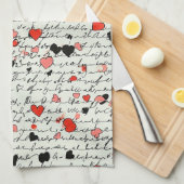 Modern Hartpatroon met Script Achtergrond (16) Theedoek (Quarter Fold)