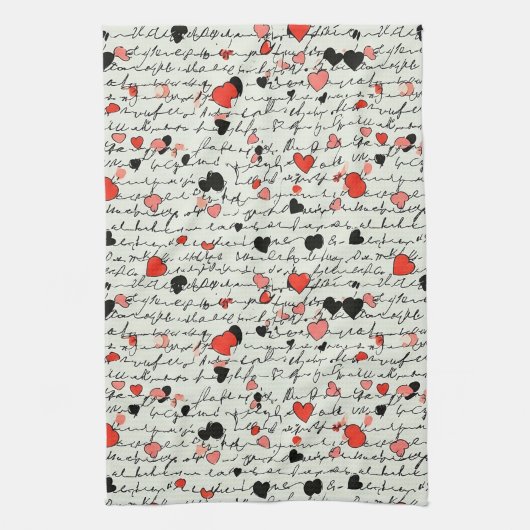 Modern Hartpatroon met Script Achtergrond (16) Theedoek (Verticaal)