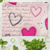 Modern Hartpatroon met Script Achtergrond (18) Theedoek (Gevouwen)