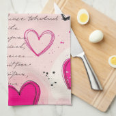 Modern Hartpatroon met Script Achtergrond (18) Theedoek (Quarter Fold)